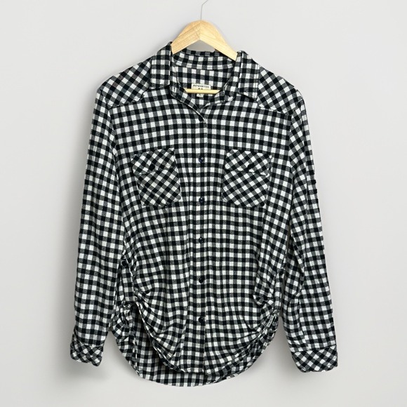 Matchstick Tops - Matchstick‎ Plaid Flannel Shirt Black White Button-Up Long Sleeve Women's Large